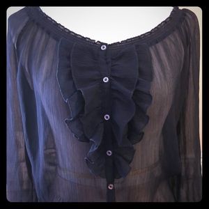 Holister sheer navy blue blouse